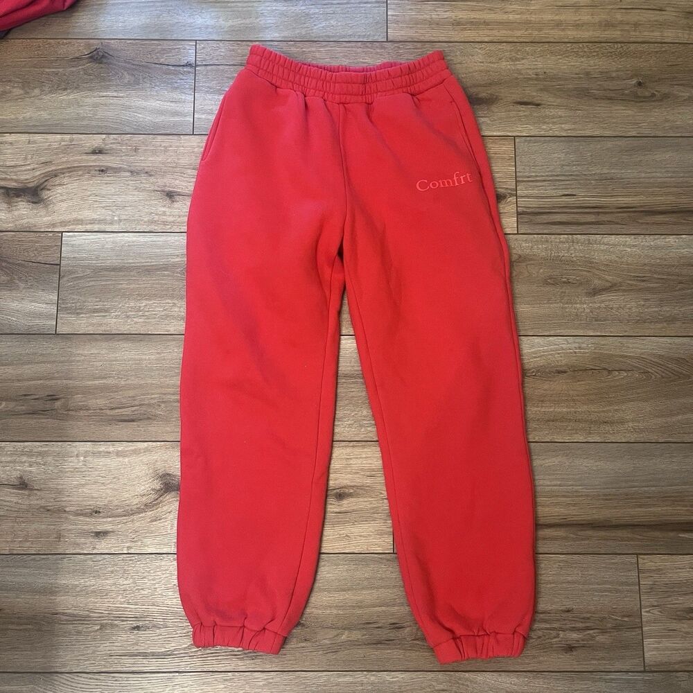 Comfrt Red Fleece Joggers Lounge Sweatpants Elastic Waist  Men's Size L (30x29)